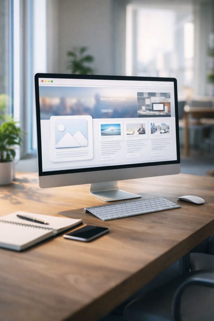 Diseño de páginas web profesionales en Panamá mostrado en un entorno de trabajo moderno con computadora