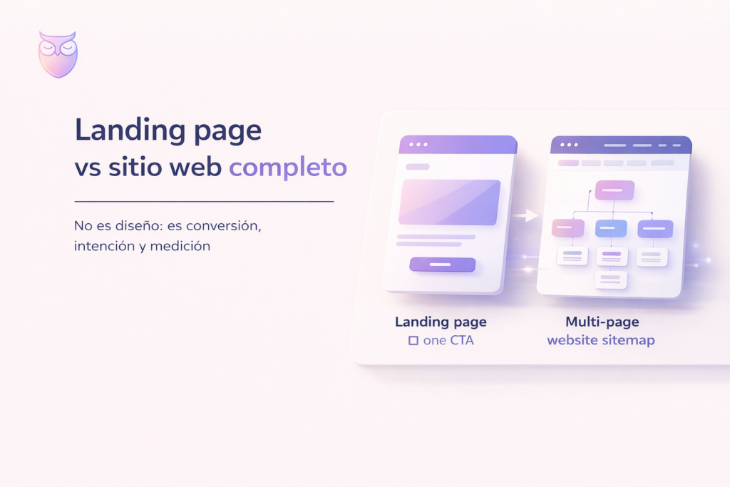Landing page vs sitio web completo con enfoque en conversión y estructura de marketing